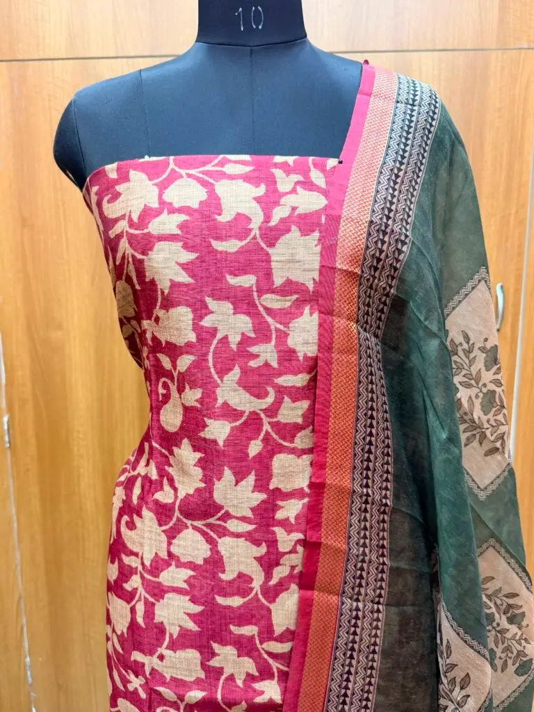 Semi silk unstitched salwar set with matching dupatta in rich ethnic colors
