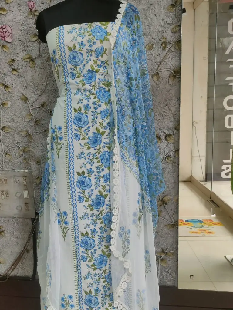 Cotton meterial with shiffon printed shawl