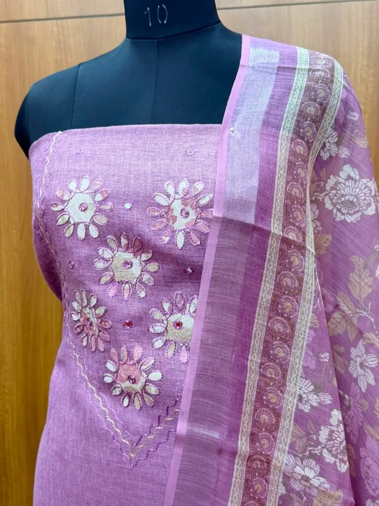 Semi silk unstitched salwar set with matching dupatta in rich ethnic colors